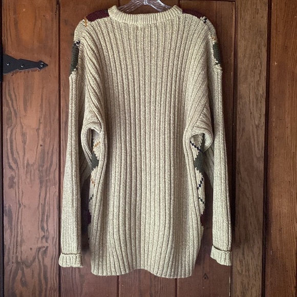 Gant Hand Intarsia Cotton Argyle Diamond Knit Sweater Tan Gold Green Brown L - Picture 6 of 6